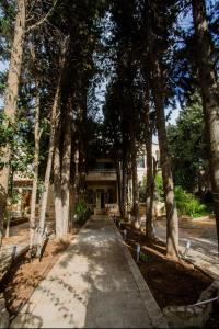 a walkway through a park with trees and a building at Jerusalem Boutique Hotel in Jerusalem