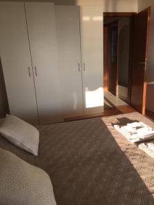 a bedroom with a bed and a large closet at Swimming Apartment in Rijeka