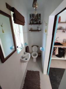 a small bathroom with a toilet and a sink at Paradise in the City Cottage Two in Port Elizabeth