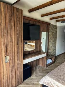 a bedroom with a tv and a bed in a room at OASIS RESORT RHODOPES in Dospat
