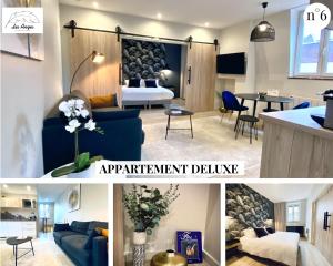 a collage of photos of a hotel room at Les Anges - 6 appartements - Place des héros in Arras