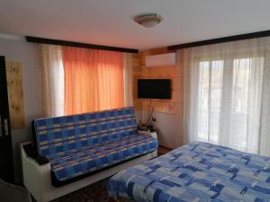 1 dormitorio con 1 cama, TV y sofá en Markov konak, en Babušnica