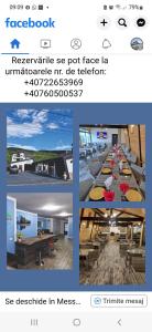 un collage de trois photos d'un restaurant avec des tables dans l'établissement Pensiunea Magia Voroneţului, à Voroneț