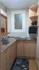 eine Küche mit einer Spüle und einer Mikrowelle in der Unterkunft Arran de Mar Cambrils in Cambrils