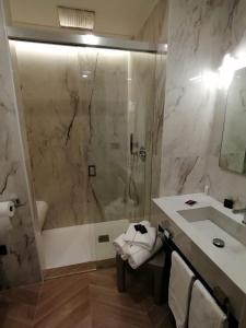 La salle de bains est pourvue d'une douche et d'un lavabo. dans l'établissement Hotel XBusiness, à Nola