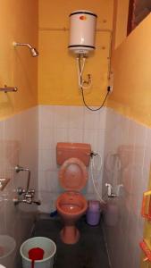La salle de bains est pourvue de toilettes et d'un lavabo. dans l'établissement Honey Palace Homestay, à Madikeri