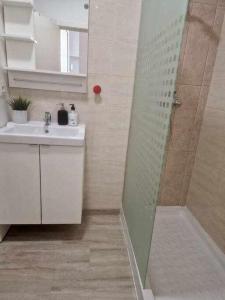 a bathroom with a sink and a shower at Encantador estudio en Alameda de Hércules in Seville