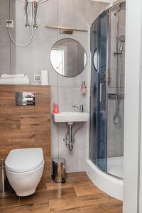 a bathroom with a toilet and a sink and a shower at The Old Townhouse in Krosno +54 photos