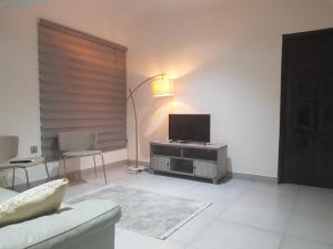 a living room with a television and a couch at SBJ Place East Legon in Accra