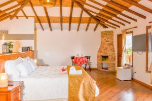 a bedroom with a bed and a fireplace at Casa de Campo Hotel & Spa in Villa de Leyva