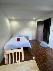 圣马科斯拉拉古纳Hotel Berena的带床和木地板的卧室