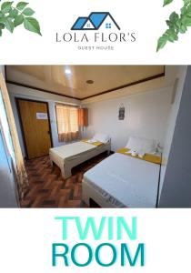 a room with two beds and a twin room at Lola Flor's Guest House in El Nido