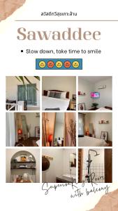 eine Collage mit Fotos von einem Schlafzimmer und einem Zimmer in der Unterkunft Sawaddeethaweesuk At Kohlarn in Ko Larn