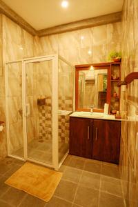 a bathroom with a shower and a sink at Villa Sanni 18 in Hikkaduwa
