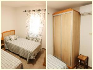 due immagini di una camera da letto con un letto e un armadio di Casa Rural Ardwina II ad Alía