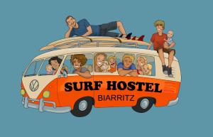 a group of people riding in a van at SURF HOSTEL BIARRITZ in Biarritz