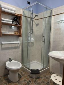 a bathroom with a shower and a toilet and a sink at Agriturismo Graziano e Barbara in Porto Conte