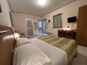 Cette chambre comprend un lit et un bureau. dans l'établissement HOTEL MARE PINETA, à Bari