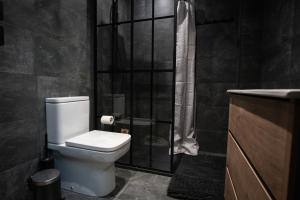 a bathroom with a toilet and a shower at EDELWEISS HOUSE - Parking y Wifi GRATIS in Sierra Nevada