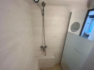 La salle de bains est pourvue d'une douche et de toilettes. dans l'établissement La galinette sétoise, à Sète