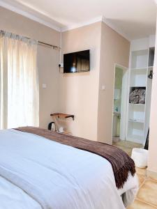 a bedroom with a bed and a television on the wall at Ranzi Court in Palatswe +5 photos