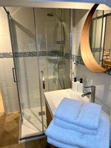 a bathroom with a shower and a sink at Champagne stars in Épernay