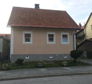 une maison brune avec un toit brun dans l'établissement Apartman Mihelčić, à Delnice