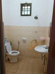 uma casa de banho com um WC e um lavatório em Cozy house with free wifi and parking near Utm, Legoland em Skudai