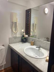 une salle de bain avec un lavabo et un miroir dans l'établissement Location saisonnière vue Mer à TARTANE, à La Trinité