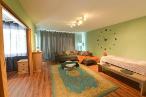 ハノーファーにあるComfortable 3 Room apartment, ideal for Messe fairのリビングルーム(ソファ、壁掛け時計付)