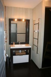 a bathroom with a sink and a mirror at La Jeannette Gîte de Charme in Chabeuil