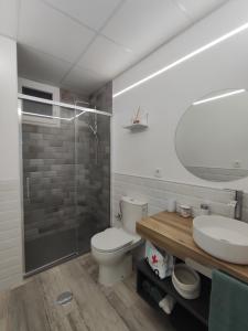 a bathroom with a toilet and a sink and a shower at Apartamento Vista Nevada in Sierra Nevada