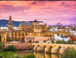 vistas a una ciudad con un puente sobre un río en Aroma de azahar, en San Basilio en Córdoba