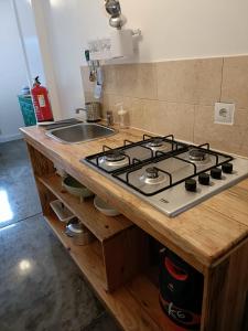 Una encimera de cocina con una estufa y un fregadero. en Casa Vale Apartments, en Lisboa