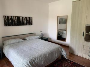 1 dormitorio con cama y espejo en B&B Il Ciliegio, en Lomnago