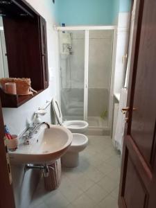ein Bad mit einem Waschbecken, einem WC und einer Dusche in der Unterkunft Country-House vista montagna in Foce