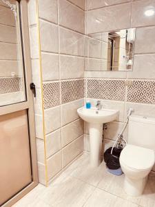 ein Bad mit einem WC und einem Waschbecken in der Unterkunft El mansour hotel apartmen 94 in Mansoura