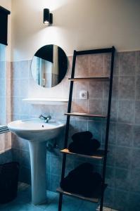 bagno con lavandino e specchio di Vakantieappartement DE SPUIKOM a Ostenda