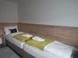 two beds sitting next to each other in a room at Eisenerzer Apartmenthaus in Eisenerz