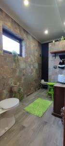 een badkamer met een toilet en een groen tapijt bij Casa Odélia in Almargem