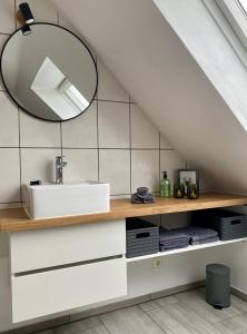 a bathroom with a sink and a mirror at Platzhirsch in Kehl am Rhein