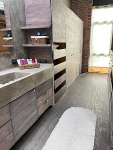 ein Badezimmer mit einem Waschbecken und einer Arbeitsplatte in der Unterkunft Mi Refugio San Angel in Mexiko-Stadt
