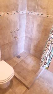 a bathroom with a shower with a toilet at La casa del Álamo in Tandil