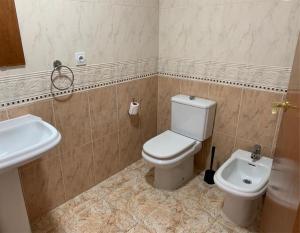 a bathroom with a toilet and a sink at Apartamentos OlaMar in Lloret de Mar