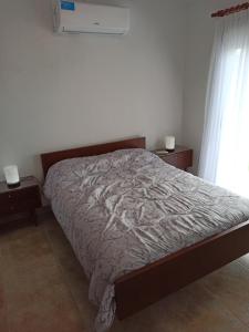 um quarto com uma cama e duas mesas de cabeceira e uma janela em Lago Belo em Córdoba