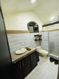a bathroom with a sink and a toilet at Wellness Park CR in Fortuna
