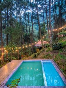 a swimming pool in the middle of a forest at Kampung Rimba by Anrha in Bogor