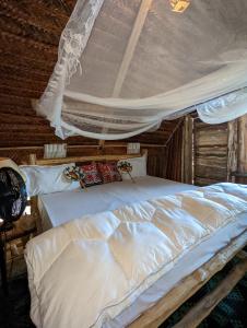 a bedroom with a white bed with a canopy at Mawe Mawili in Tanga +28 photos
