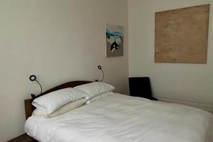 a white bed with two pillows on top of it at Spacious 2 Bedroom flat in Central London in London