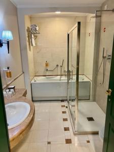 a bathroom with a shower and a tub and a sink at Relais La Fattoria in Melfi